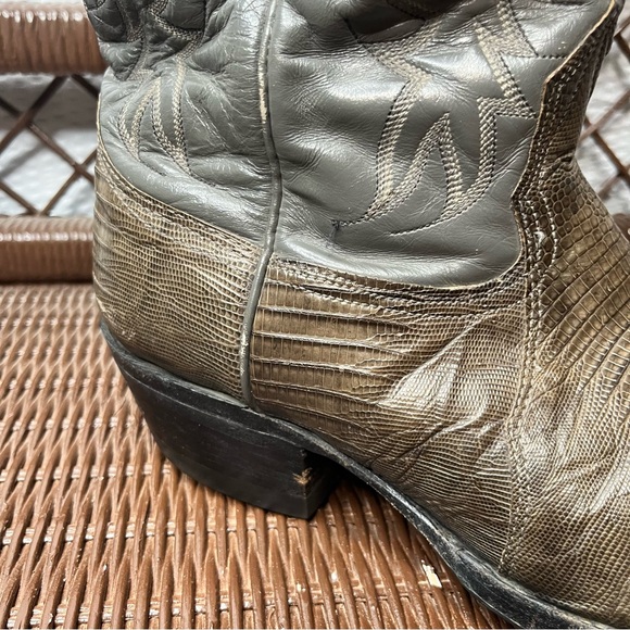 Nocona Dark Green Lizard Skin Gray Leather Cowboy Boots Size 9.5 D Style 32170 - Picture 3 of 11